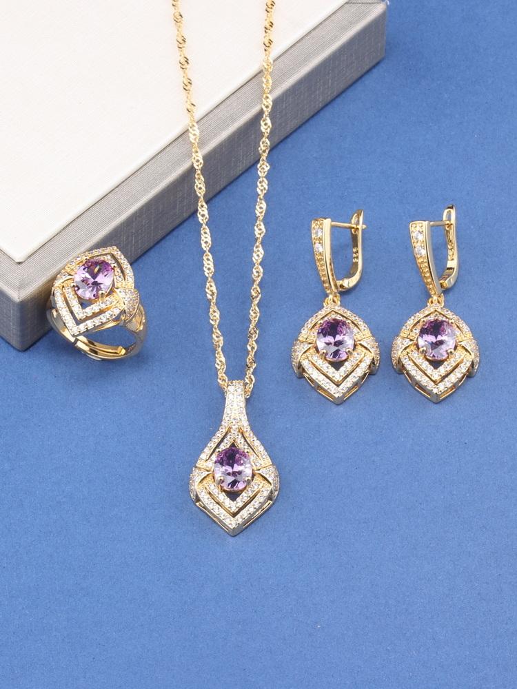 Verkoop Italië Brazilië Sieraden Accessoires Verguld Bruids Bruiloft Sets Ketting en Oorbellen Ring voor Vrouwen Cadeau resizable gray