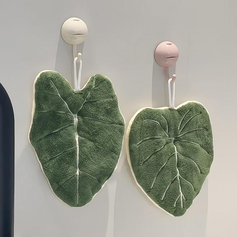 Decorative Leaf Hand Towel Tropical Plants Kitchen Towel Super Absorbent Handkerchief Quick-Dry Bathroom Towel with Hanging Loop