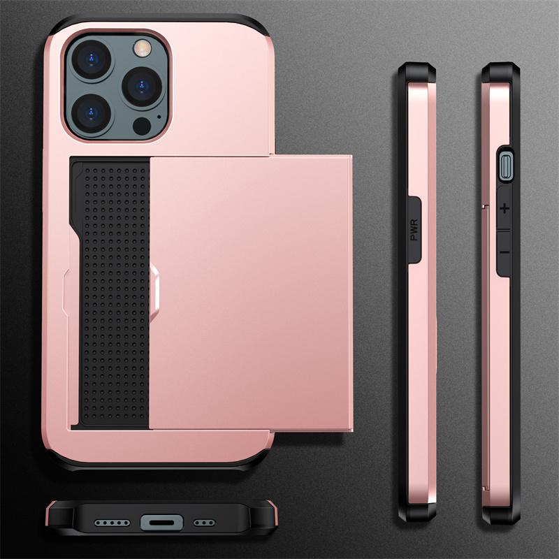 Case For iPhone 16e 15 14 13 12 11 16 Pro Max Mini XS XR 7 8 Plus SE Slide Wallet Card Slot Hard PC Heavy Duty Protective Cover