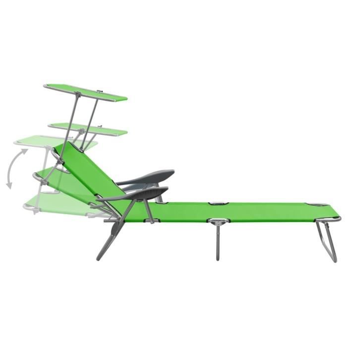 VidaXL Chaise longue avec auvent Acier Vert