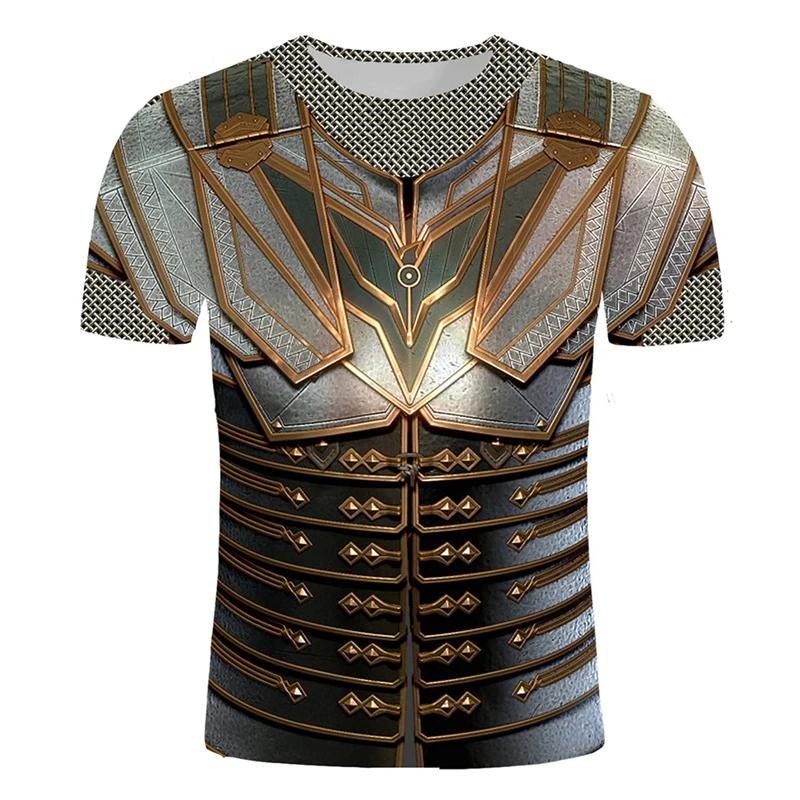 T-shirt Sportiva da Uomo a Maniche Corte Traspirante ad Asciugatura Rapida con Stampa 3D Medievale di Armatura da Cavaliere, Abbigliamento Trendy Street Casual Cosplay