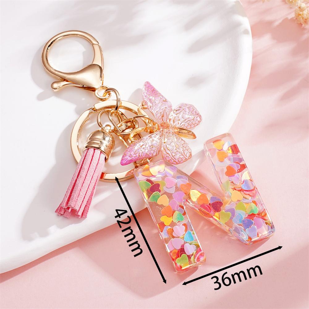 Fashion DIY A-Z Letters Keychain Metal Holder Pendent Key Chain With Butterfly Women Car Key Ring Simple Letter Key Party Gift