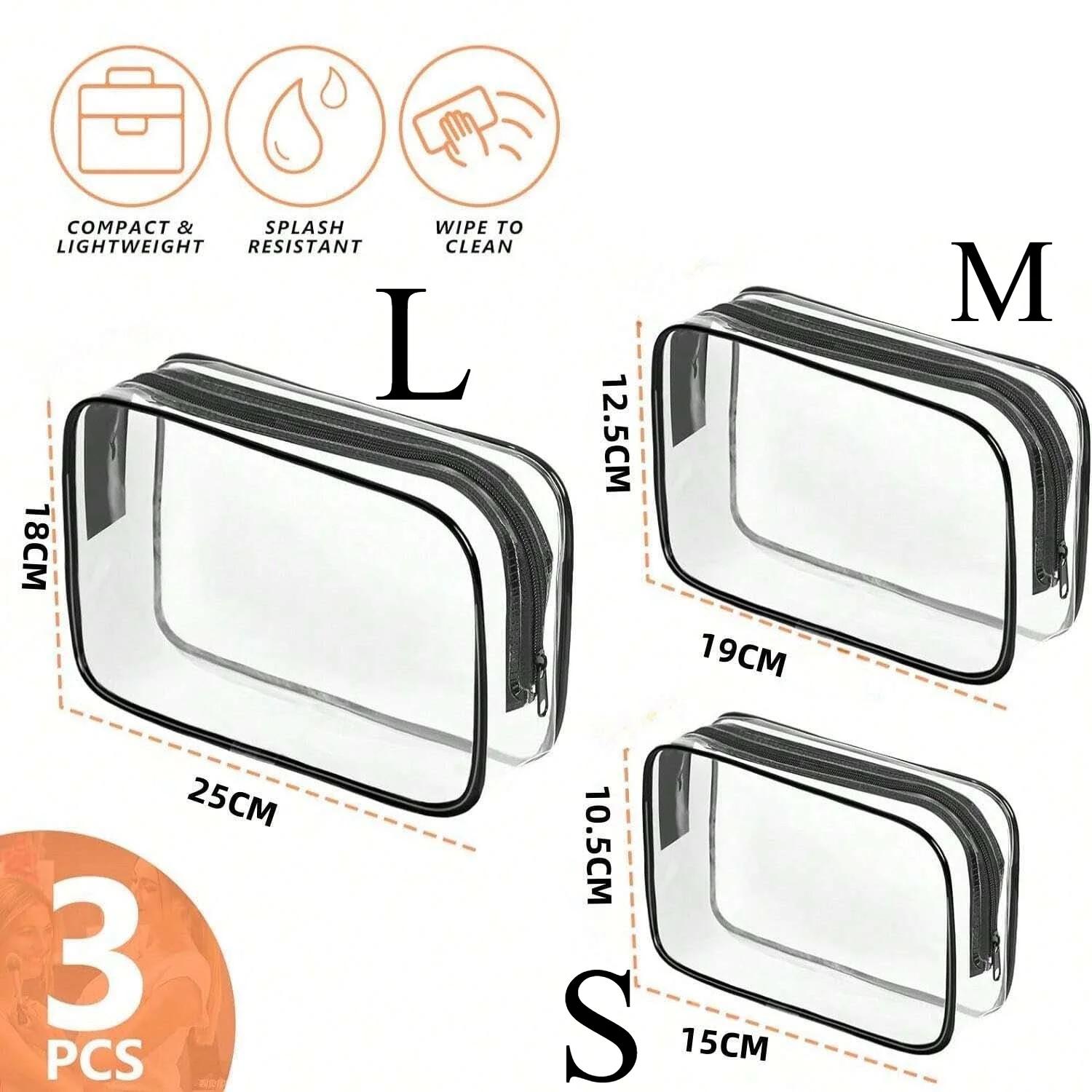 

Прозрачная косметичка, портативная дорожная косметичка с застежкой-молнией, прозрачные органайзеры, косметичка из ПВХ для аэропортов, соответствующая требованиям авиакомпаний S чёрный