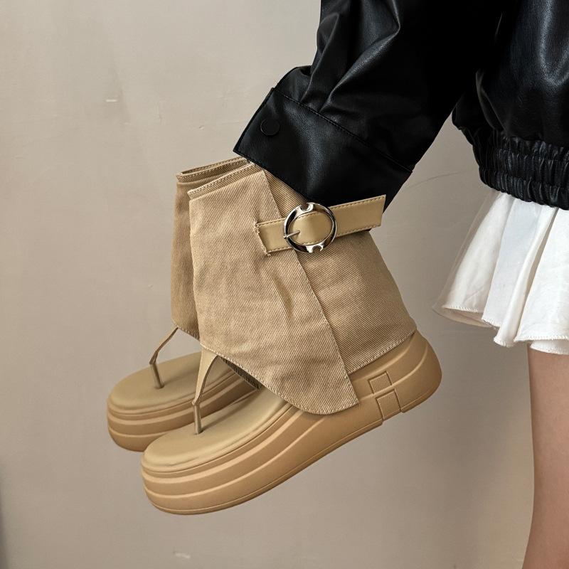 Height Increase 10cm Thick-soled Trousers, Cool Boots for Women's 2025 Summer New Small Toe Sandals, Hollow and Breathable Small Short Boots