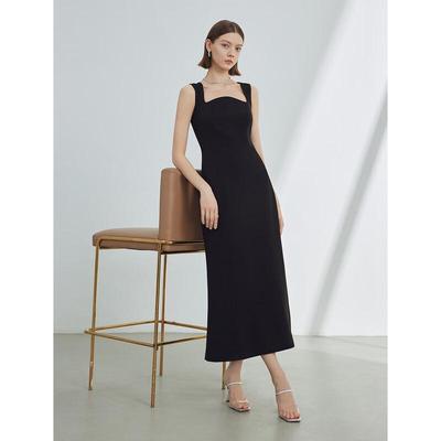 LANGZI Französischer Stil Schlankes Schwarzes Meerjungfrauen-Midikleid