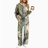 Women's Casual Hooded Pajama Set with V-Neck, Long Sleeves, Loose Fit, Print and Pockets for and Sleep