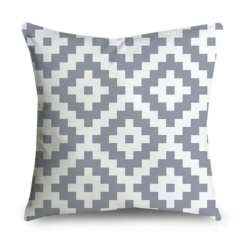 2023 Gray Lumbar Pillows Case 45X45CM Damask Geometry Leaves Floral Stripes Plaids Print Sofa Cushion Throw Pillows Decor Home