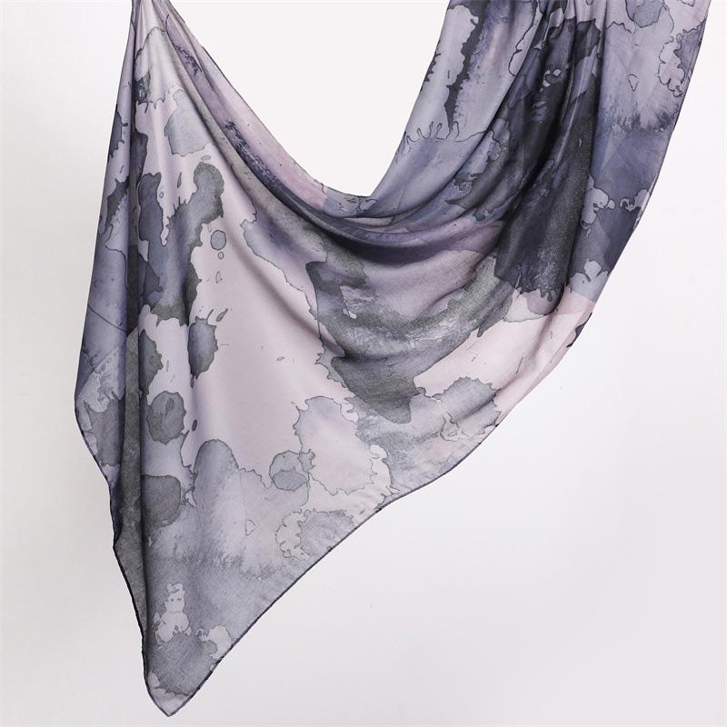 Watercolour Floral Printed Hijab Scarf Bandana Headband Vintage Modal Breathable Light Soft Long Handkerchief Muslim Shawl