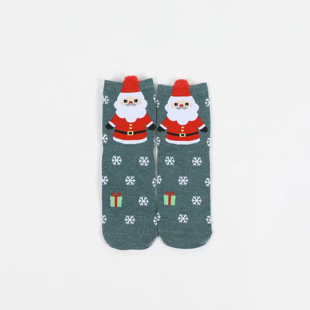 Women's Mid-Calf Cartoon Striped Socks with 3D Ears - Christmas Style