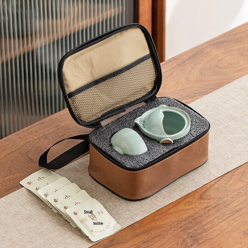 

Gold-Inlaid Glazed Ceramic Travel Tea Set