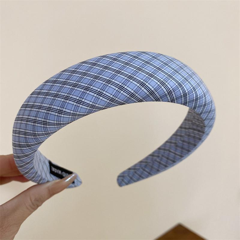 

3 см Милая голубоватая клетчатая повязка на голову с губчатой подкладкой для женщин и девочек Весенне-летнее повседневное уличное украшение для волос