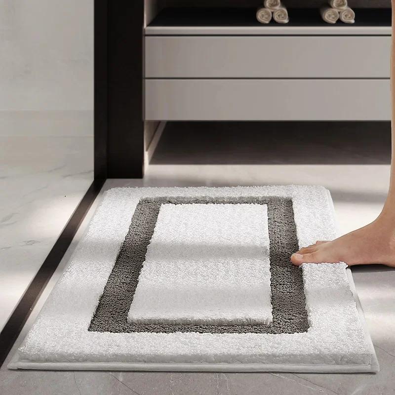 Luxusní vločkovaná koupelnová předložka - Obdélníková/Oválná protiskluzová koupelnová rohožka, Hrubý supervláknový absorpční koberec pro moderní domácí dekor