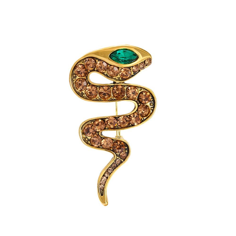 Zircon Zodiac Snake Brooch Vintage Metal Snake Lapel Pin Rhinestone Animal Collar Pins  New Year