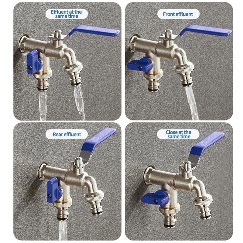 Outdoor Faucet with Double Outlet 1/2'' 3/4'' Water Splitter Connector Faucet Outside Spigot Water Tap for Garden Hose