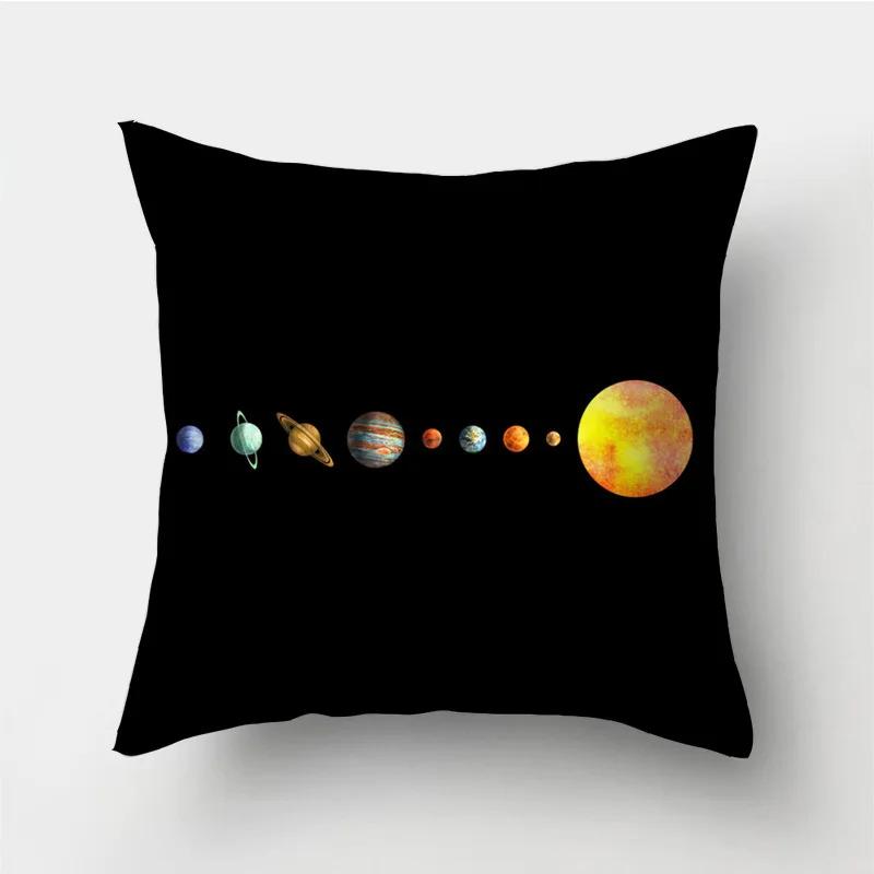 Black Pillow Galaxy Planet Cushion Cover Space   Pillowcase Soft  High-quality Home Decor
