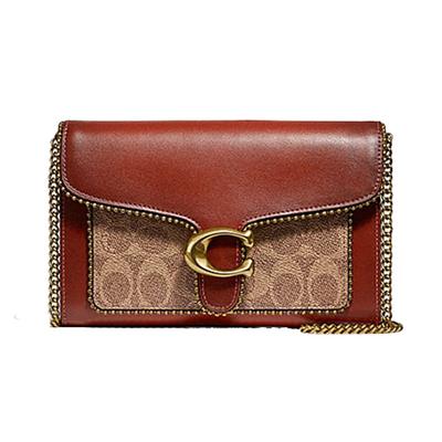 Tabby Leather With Coated Canvas Shoulder Bag, Crossbody Bag, Chain Bag, Clutch Small Women's Brown 6909-B4NQ4
