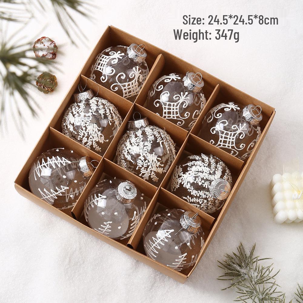 8CM Transparent PET Painted Christmas Ball Set for Tree Decorations