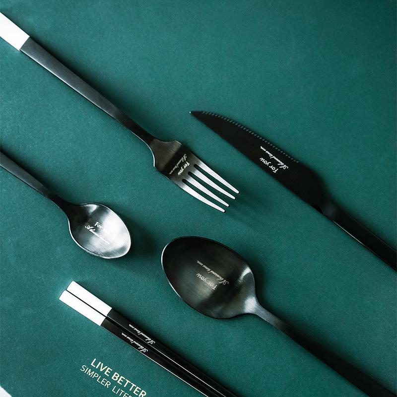Stainless Steel Dinnerware Sets Knife And Fork Spoon Tableware Steak Chopstick Spoon Set Black Simple Western Tableware