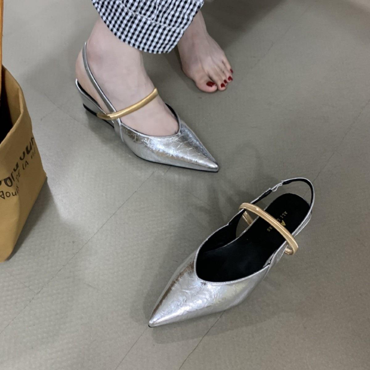 

French Bag Head Sandals Women S Summer Temperament Slope Heel Pointed Commuter Shoes Empty Single Shoes Women 39