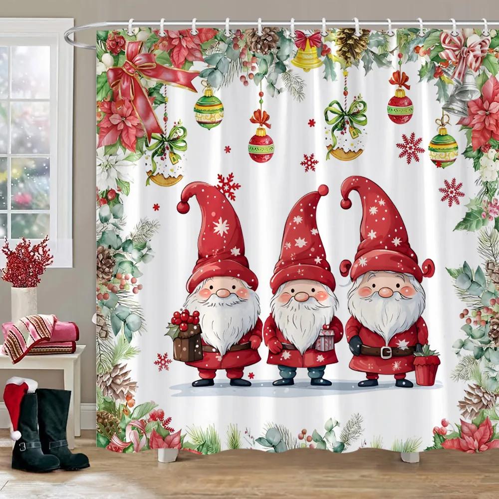 Christmas Elf Shower Curtain Rug Bathroom Set Snowman Fawn Xmas Gift Happy New Year Shower Curtain Set Bathroom Decoration