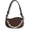 Small Shoulder Cute Design with Hearts and Mini for Women and Girls Handbag, Bag, Pearls, Bag, Lightweight, Self-supporting, (brown)
