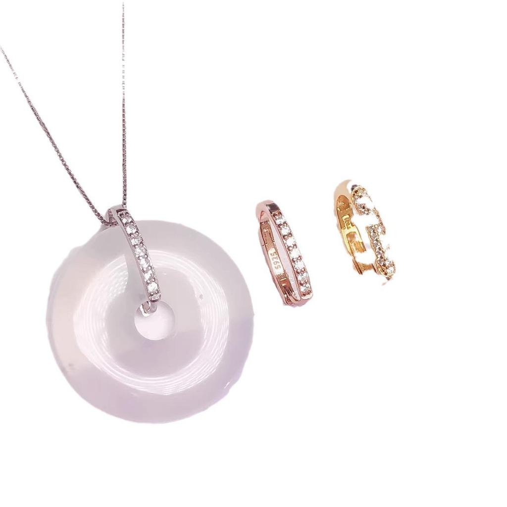 18K Gold-Plated Sterling Silver Women's Jade Safety Stone Pendant Clip Necklace