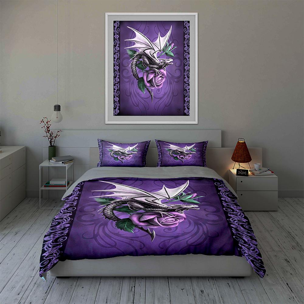 Dragon Purple Rose Bedding Duvet Cover Sets Duvet Covers Pillowcases Gifts (1 * Duvet Cover 2 * Pillowcases, Without Duvet Insert)