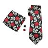 Mens Silk Ties Black Gray Floral Woven Necktie Hanky Cufflinks Set Wedding