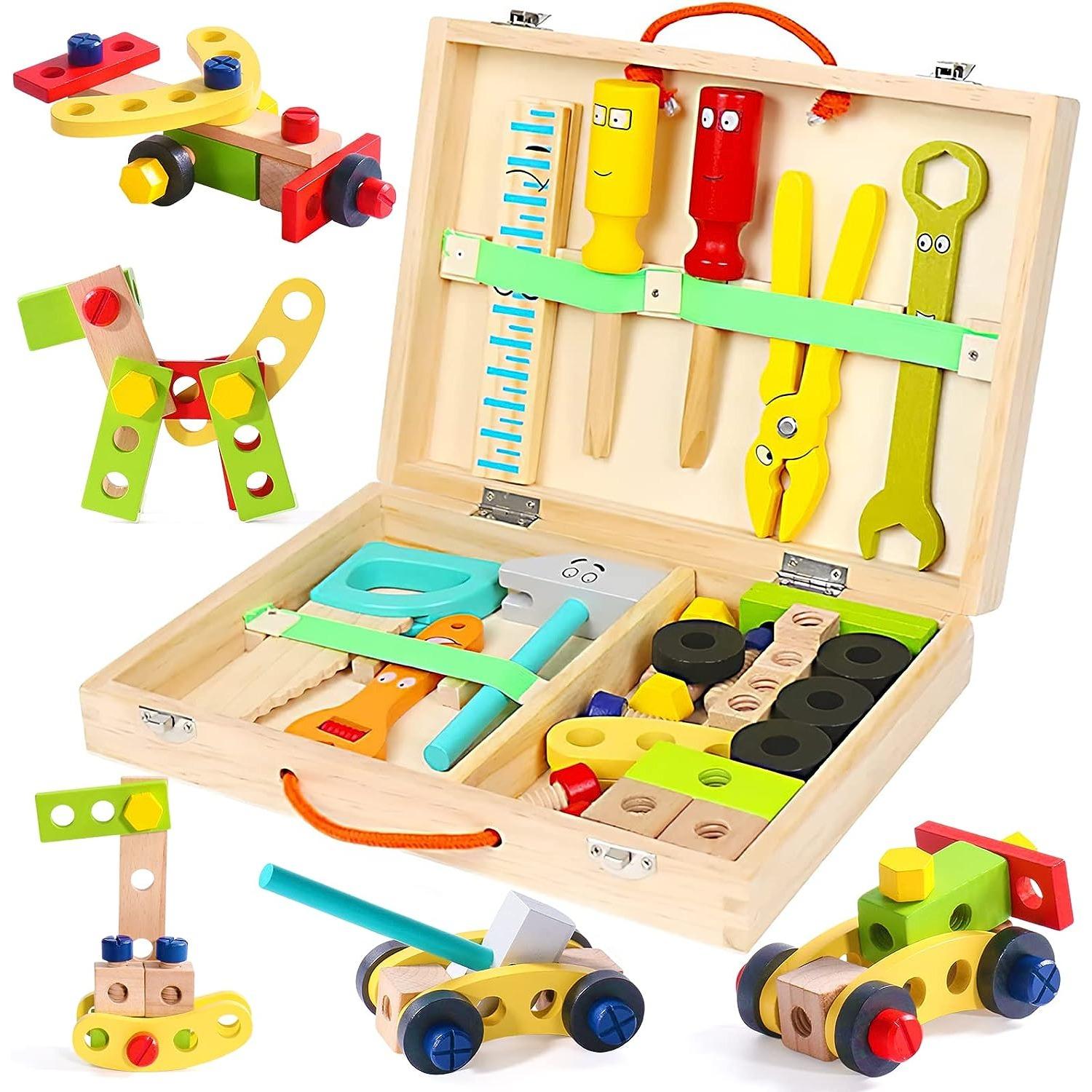 

Дитяча дерев яна іграшка Ящик для інструментів Іграшка Монтессорі Розвиваючі ігри Ящик для інструментів Дитяча дитяча іграшка в подарунок Дівчаткам Хлопчикам 2 3 4 5 6 років 34 шт. 29.2*21.2*6.3cm