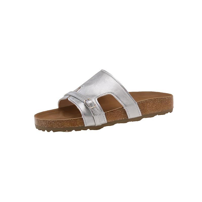 Damen-Schuhe mit flachem Boden, quadratischer französischer Spitze, offenem Zehenbereich, coole Hausschuhe, neuer Sommer, dicksohlige Mode-Flip-Flops