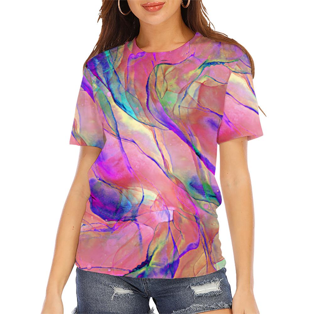Spring and summer new women s printed casual round-neck short-sleeve loose pullover T-shirt S
