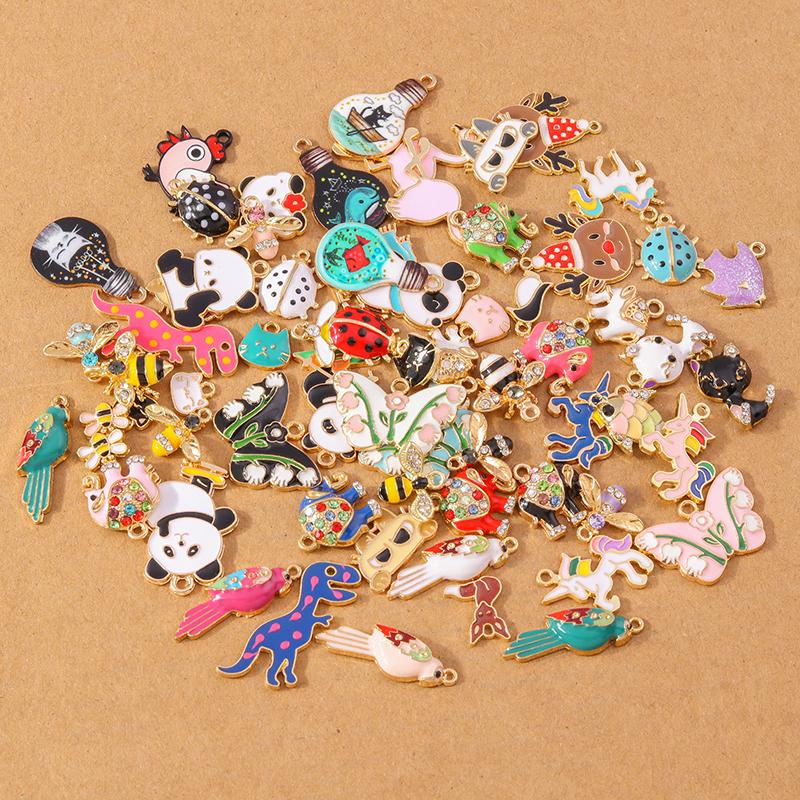 10pcs Enamel Animal Cat Bee Bird Panda Pendants Charms for Jewelry Making DIY Earrings Necklace Bracelet Accessories Supplies