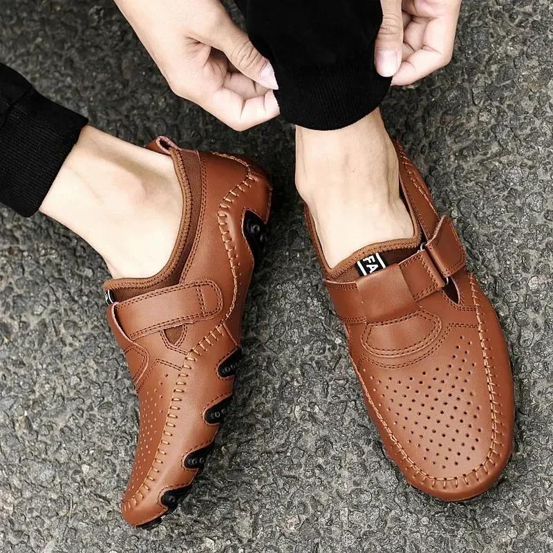 Genuine Leather Men Casual Shoes Handmade Italian Soft Hollow Out Leather Shoes for men Breathable Summer Driving Shoes