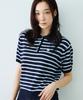 KNITTED (W) Boucle Stripe Collar Knit Navy