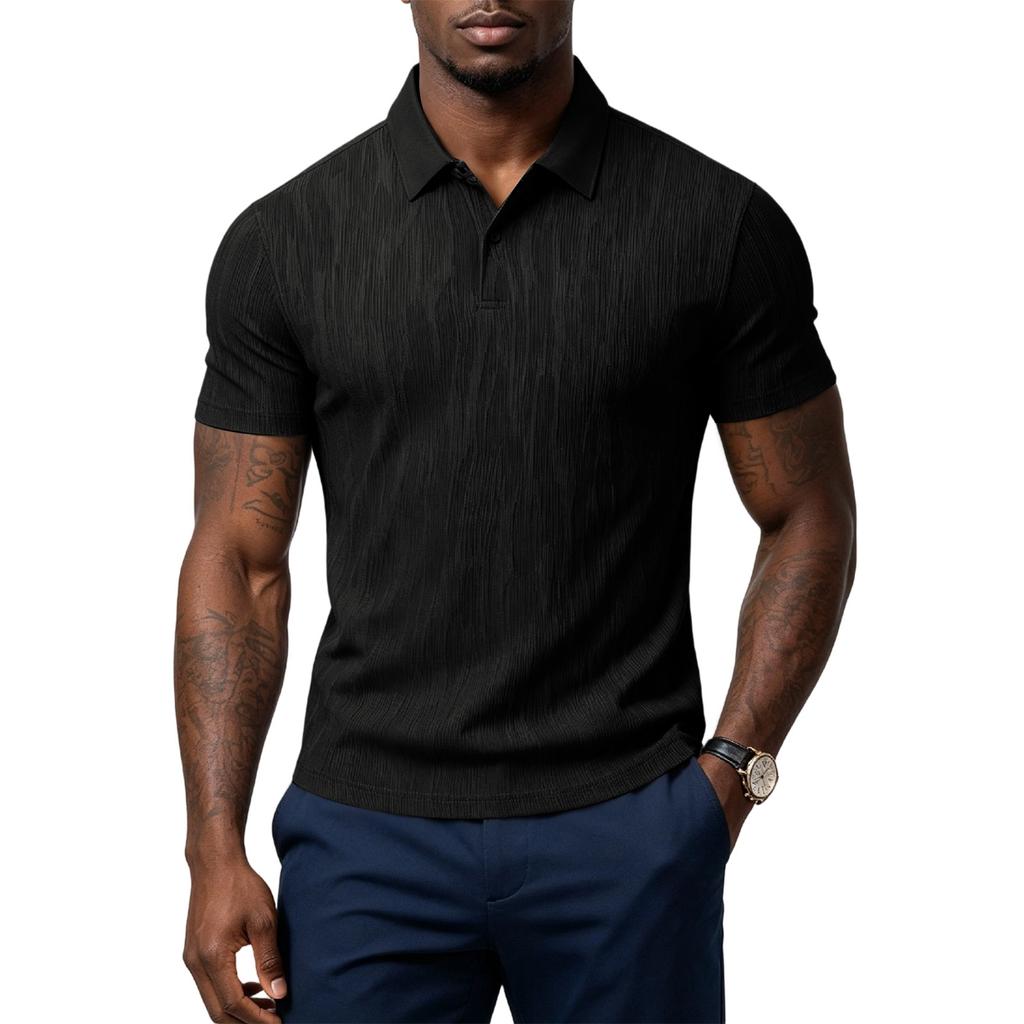 Men’s Short Sleeve Polo Shirt with Subtle Pattern Classic Fit Soft Knit Fabric Comfortable Collar Design