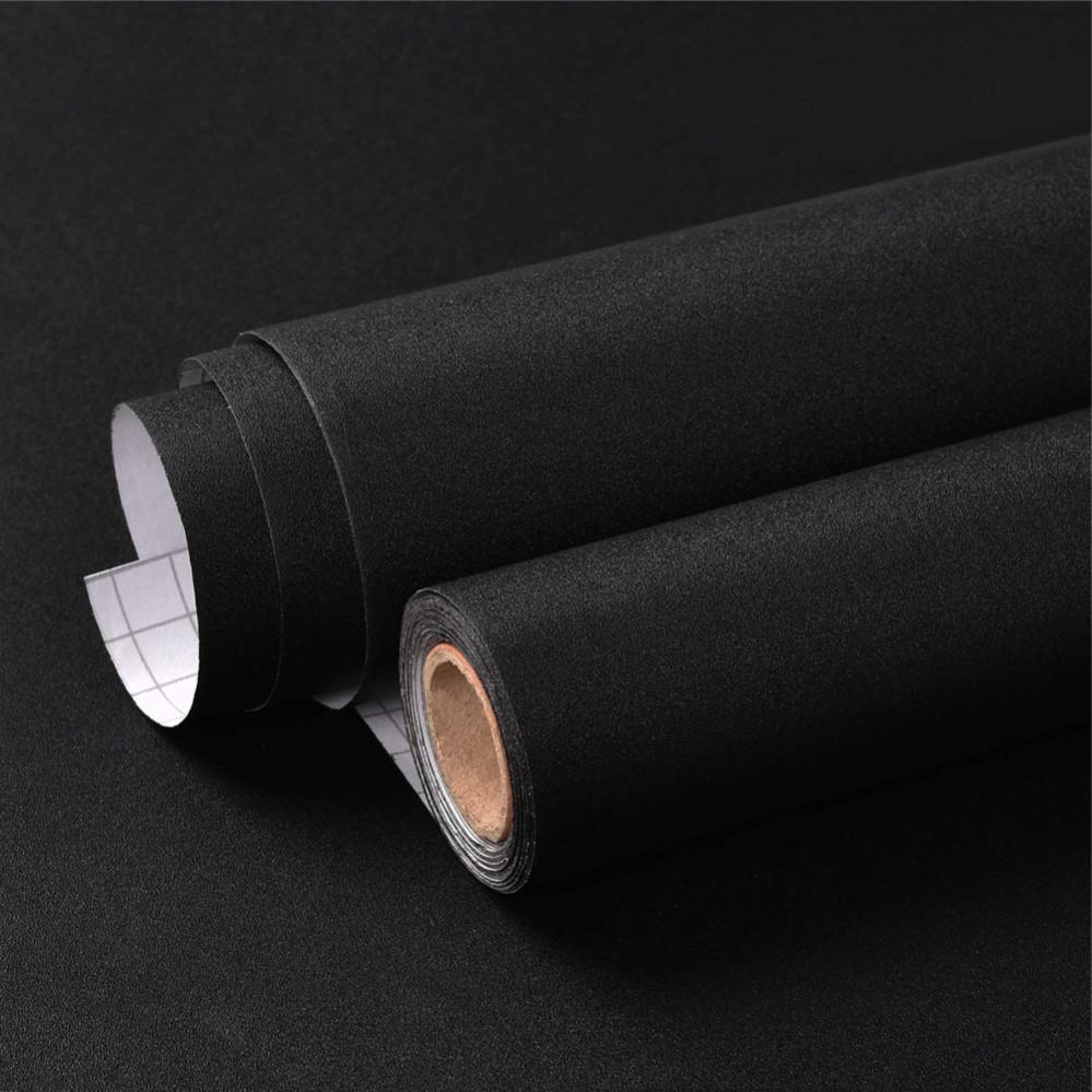 

Шелковые черные обои с рельефной текстурой, самоклеящиеся, водонепроницаемые виниловые обои, подкладка для полок, столешницы кухонного шкафа, мебели 40cmx1M матовый черный