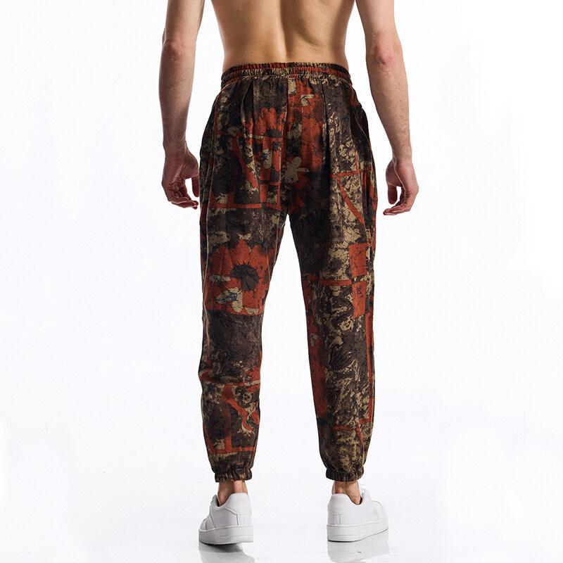 Erkek Günlük İpli Boho Etnik Baskılı Pantolon Açık Hava Aktiviteleri Eşofman Yaz Pamuk Keten Koşu Jogger Eşofman Altı