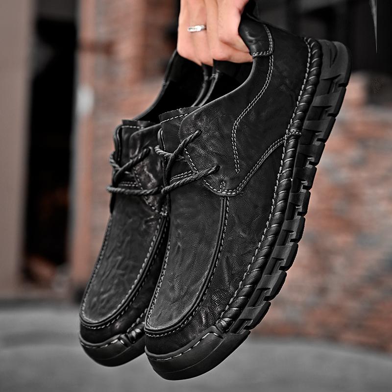 Fashion Handmade Soft Casual Leather Shoes Moccasins New Arrival Man Driving Shoes Retro Style Oxford Shoes Non-Slip Men Hiking Footwear