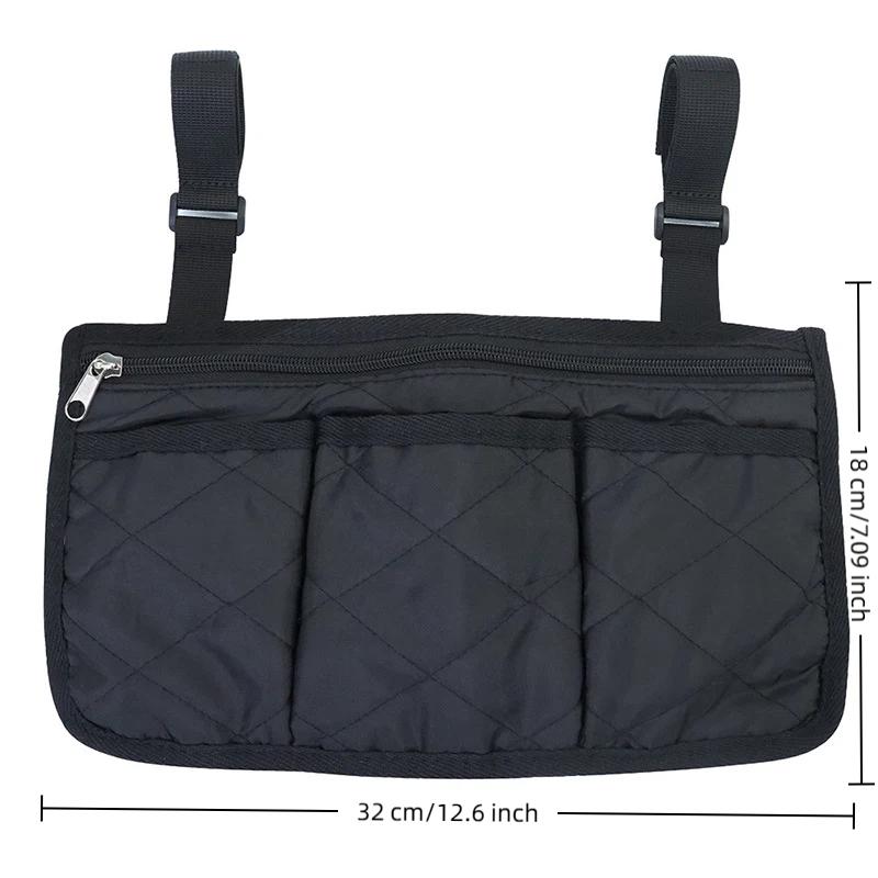 Multifunctional Wheelchair Side Armrest Bag Reflective Strip Portable Velcro Polyester Household Hanging Storage Bag