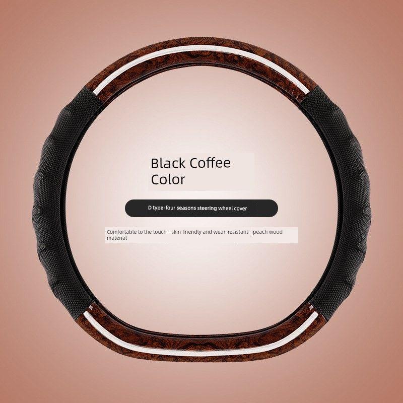Wheel Cover, Steering Wheel Cover That Can Be Used in All Seasons, Peach D Wood Grain, Breathable, Non-Slip, Wear-Resistant Car Steering Wheel Cover 000 Wood Grain - D Shape - Black Coffee