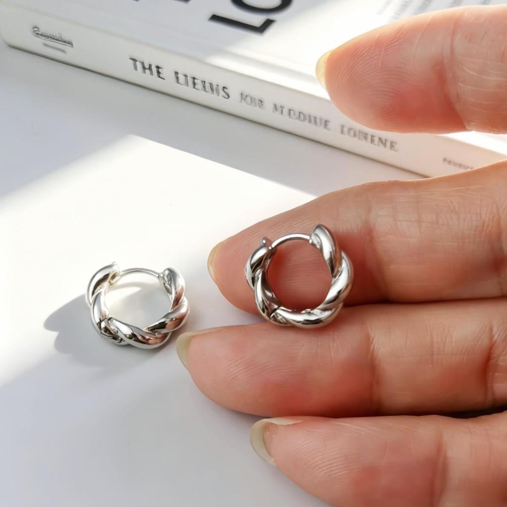 Classic Twist S925 Sterling Silver Hoop Earrings - Versatile, Neutral, Thick Thread Design for Everyday Style