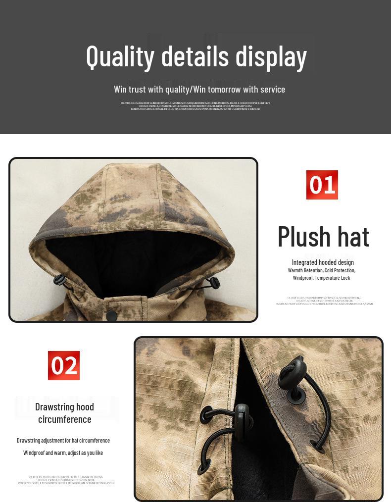 Men's Winter Camouflage Cotton Jacket with Velvet Lining for Cold Protection and Workwear