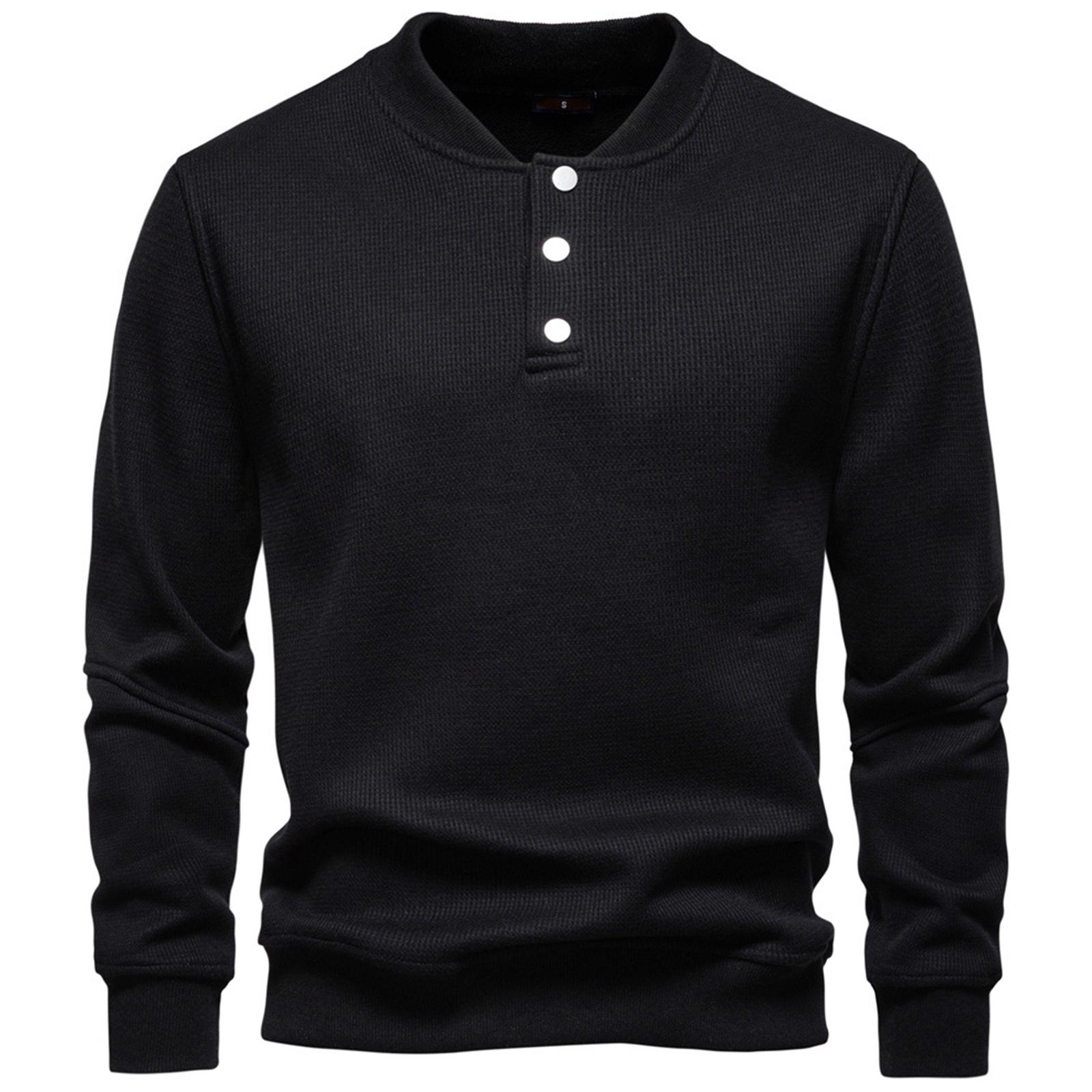 

Men s Velvet Long Sleeved Quarter Buttoned Sweatshirt Casual Knit Pullover Baseball Collar L чёрный