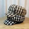 Plaid Octagonal Hat Autumn and Winter New Hat Female Painter Hat British Korean Version Trendy Beret Soft Top Short Brim Peaked Hat