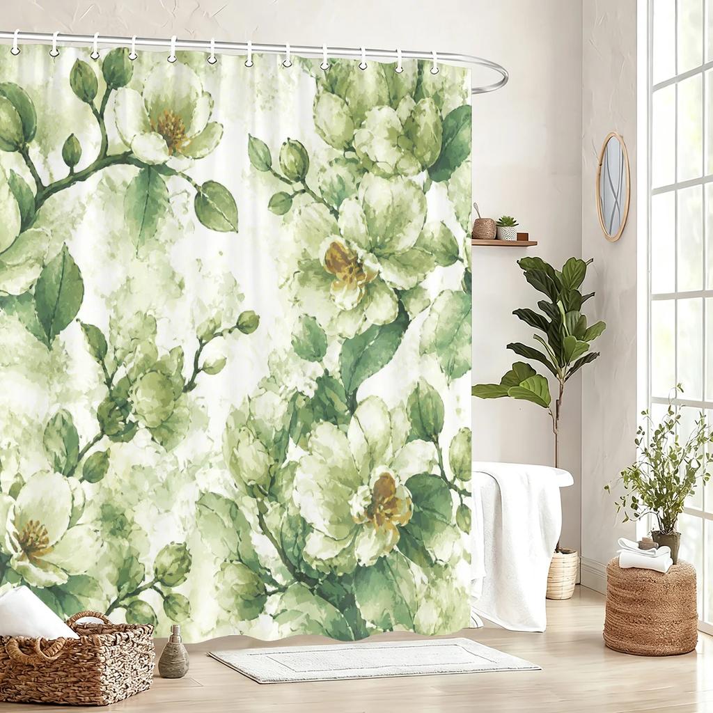 Artistic Pattern Polyester Bathtub Curtain - Stylish Bathroom Decor, Various Botanical & Marine Themed Shower Curtains
