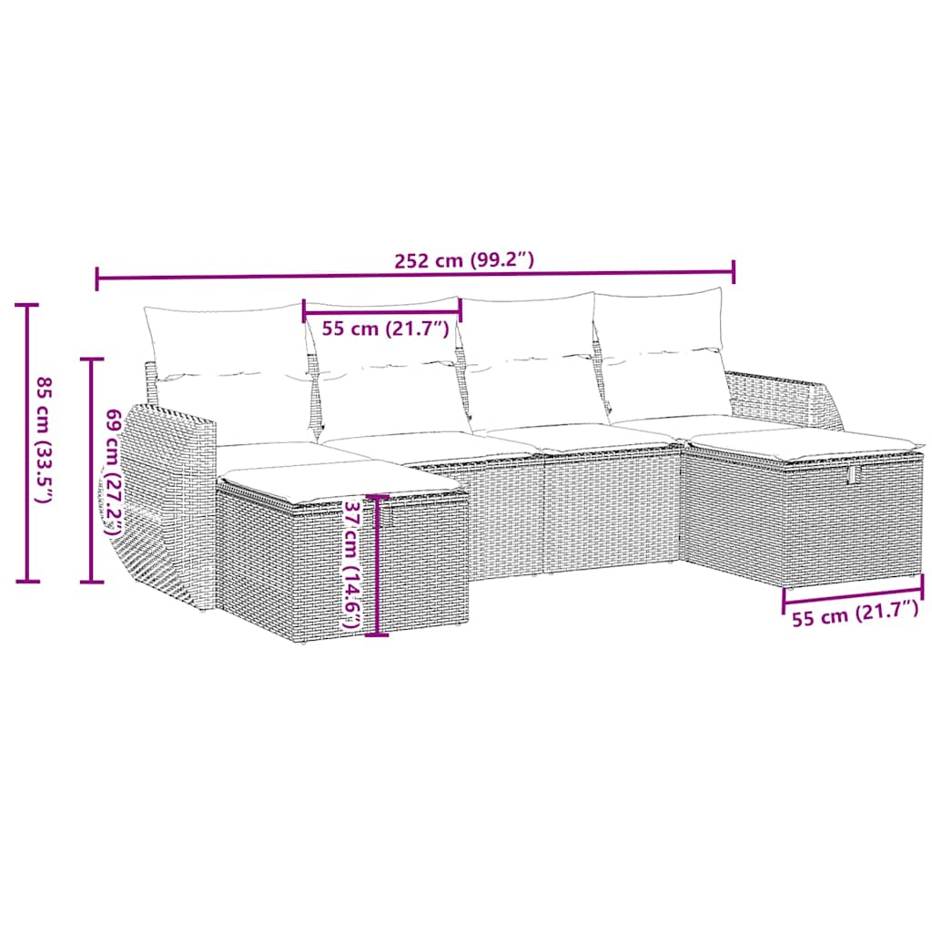 6 Piece Outdoor Sofa Set with Cushions Light Grey PE Rattan