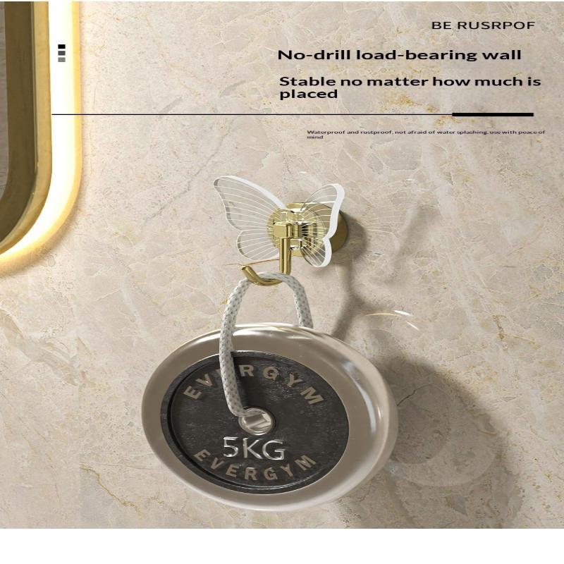 Butterfly Shaped Self Adhesive Wall Hooks No Drill Up To 8KG Load Bearing Hangers for Bathroom Kitchen Coat Towel Hanging