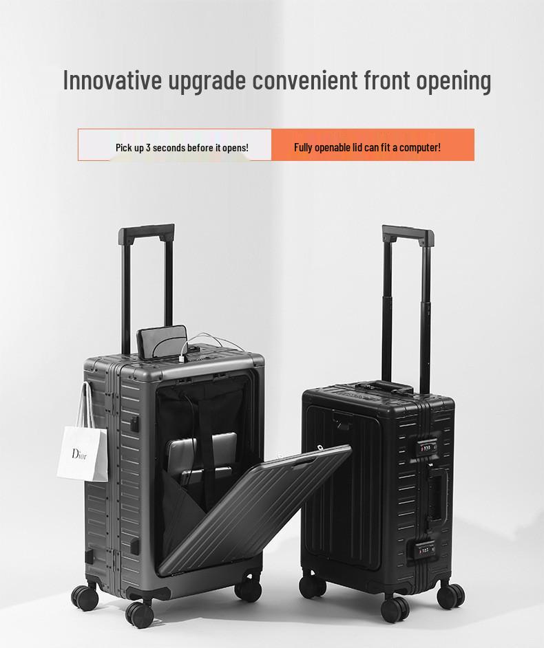 German Alloy Trolley Case, 20-inch Carry-on with Laptop Compartment – Multifunctional Travel Luggage