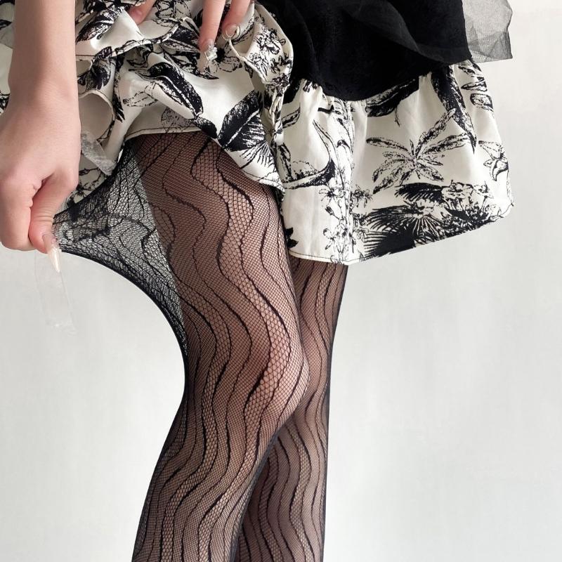 Women Lace Patterned Fishnet Tights High Waist Fishnets Leggings Net Stockings Pantyhose Thigh High Stockings Hosiery