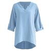 Womens Cotton Linen V Neck Long Sleeve Button Blouse